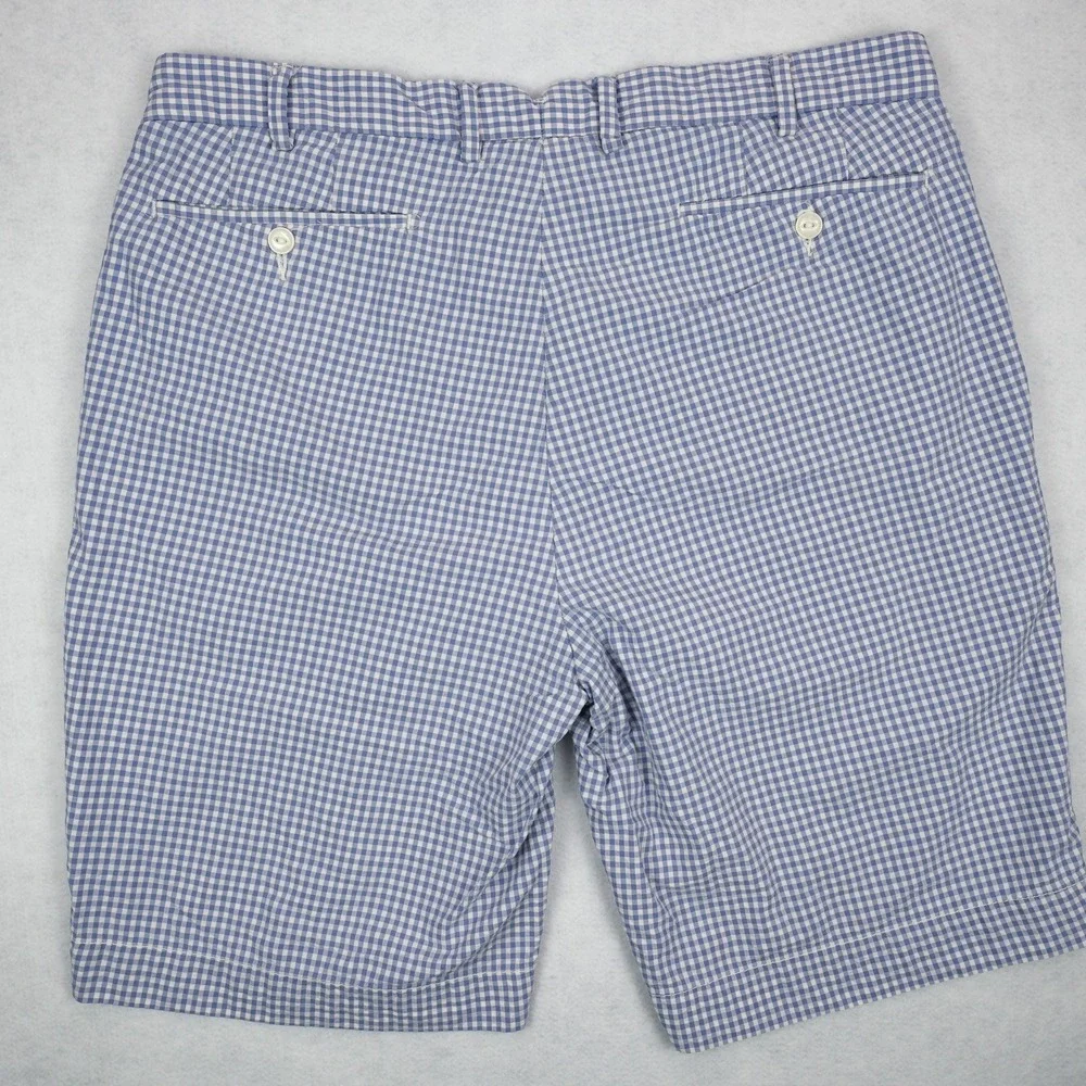 VTG Polo Ralph Lauren Shorts Mens 34 White Blue Gingham Checks Chino Preppy Golf